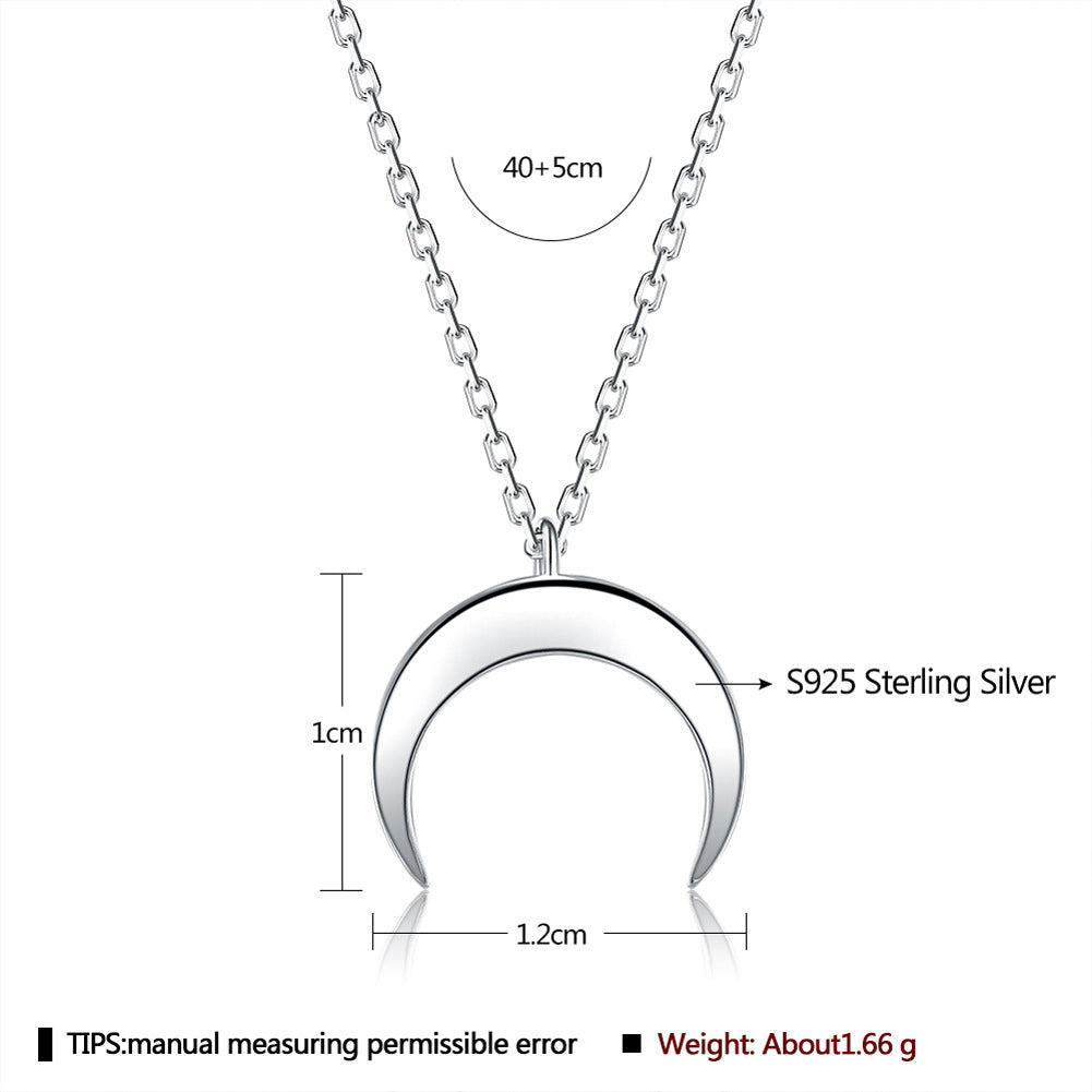 Elegant 925 Sterling Silver Moon Pendant Necklace - Chic White Gold Plated Clavicle Chain for Women