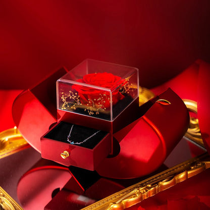 Eternal Rose Necklace in Red Apple Jewelry Box - The Perfect Gift for Love and Elegance