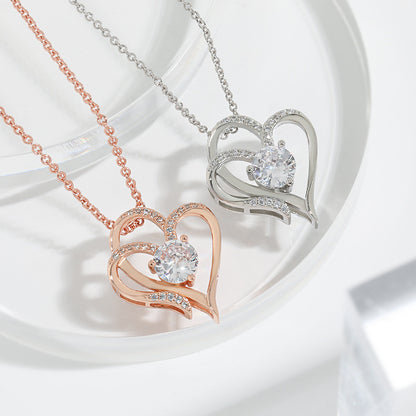 Elegant Heart-Shaped Zircon Necklace – Rhinestone Clavicle Chain in White & Rose Gold for Women – Perfect Valentine's Gift