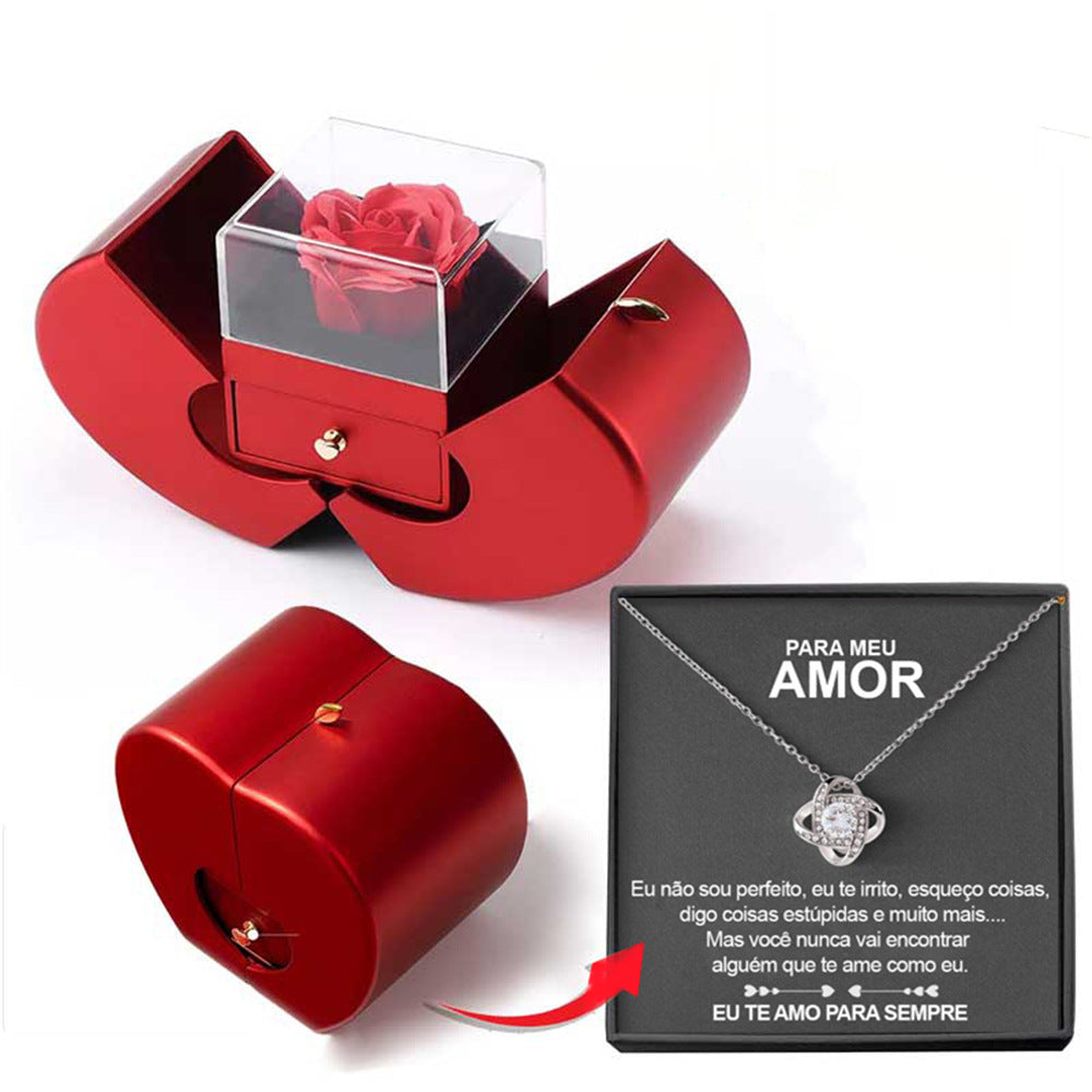 Eternal Rose Necklace in Red Apple Jewelry Box - The Perfect Gift for Love and Elegance