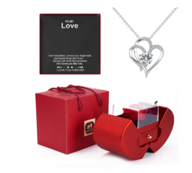 Eternal Rose Necklace in Red Apple Jewelry Box - The Perfect Gift for Love and Elegance