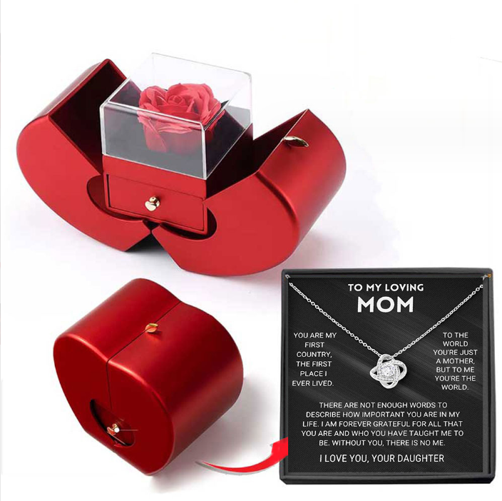 Eternal Rose Necklace in Red Apple Jewelry Box - The Perfect Gift for Love and Elegance