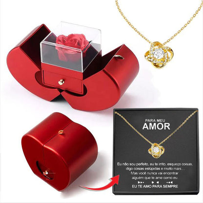 Eternal Rose Necklace in Red Apple Jewelry Box - The Perfect Gift for Love and Elegance