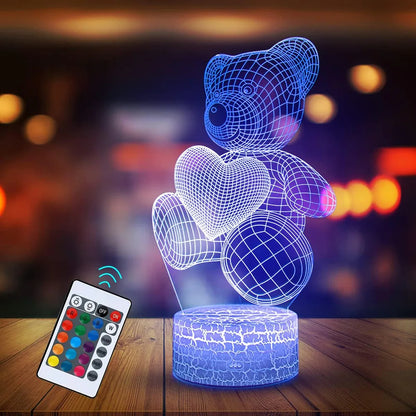 3D Teddy Bear Lamp - Color-Changing LED Night Light for Home Decor and Gifts