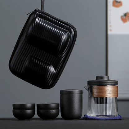 Minimalist Portable Travel Tea Set - Zen Black or Dark Green, Perfect for On-The-Go Tea Lovers