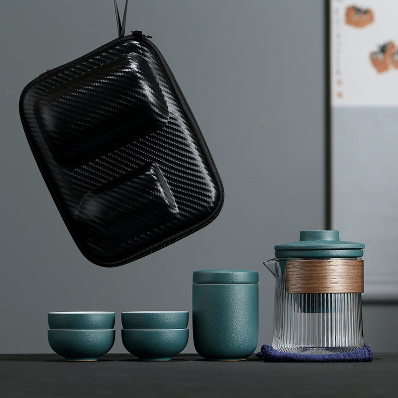 Minimalist Portable Travel Tea Set - Zen Black or Dark Green, Perfect for On-The-Go Tea Lovers