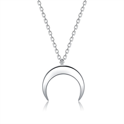 Elegant 925 Sterling Silver Moon Pendant Necklace - Chic White Gold Plated Clavicle Chain for Women