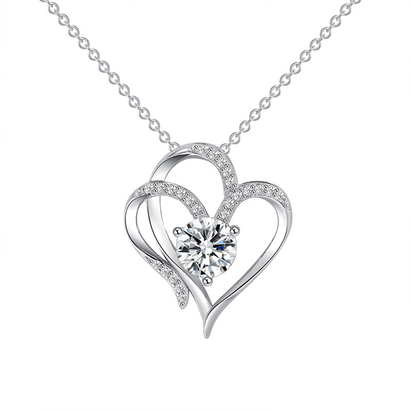 Elegant Heart-Shaped Zircon Necklace – Rhinestone Clavicle Chain in White & Rose Gold for Women – Perfect Valentine's Gift