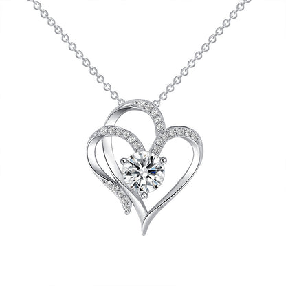 Elegant Heart-Shaped Zircon Necklace – Rhinestone Clavicle Chain in White & Rose Gold for Women – Perfect Valentine's Gift