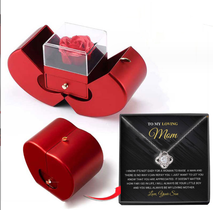 Eternal Rose Necklace in Red Apple Jewelry Box - The Perfect Gift for Love and Elegance