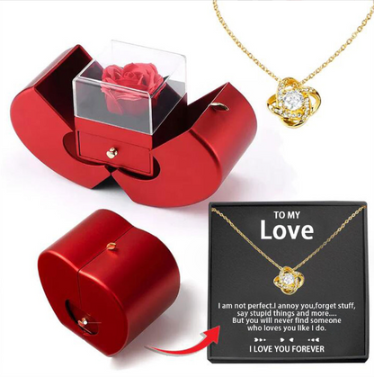 Eternal Rose Necklace in Red Apple Jewelry Box - The Perfect Gift for Love and Elegance