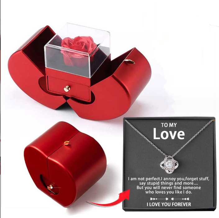 Eternal Rose Necklace in Red Apple Jewelry Box - The Perfect Gift for Love and Elegance